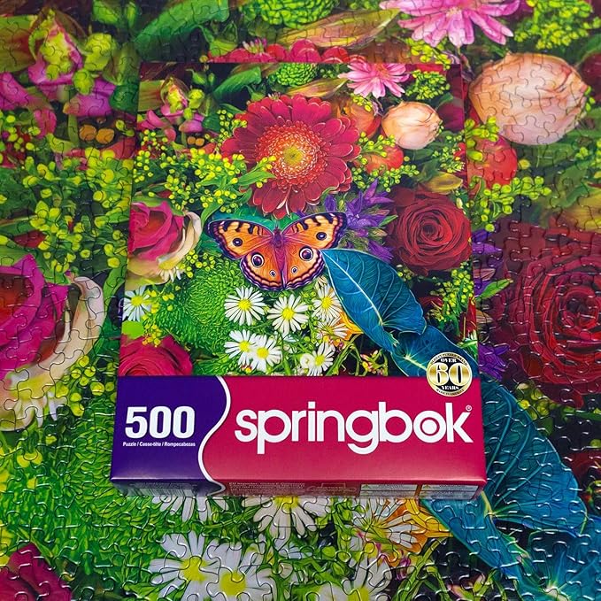 Springbok Spring Fever 500 Piece Jigsaw Puzzle for Adults - Colorful Butterfly and Flowers - Relaxing Puzzle with Unique Precision Fit Pieces - Finished Size 20" x 20"