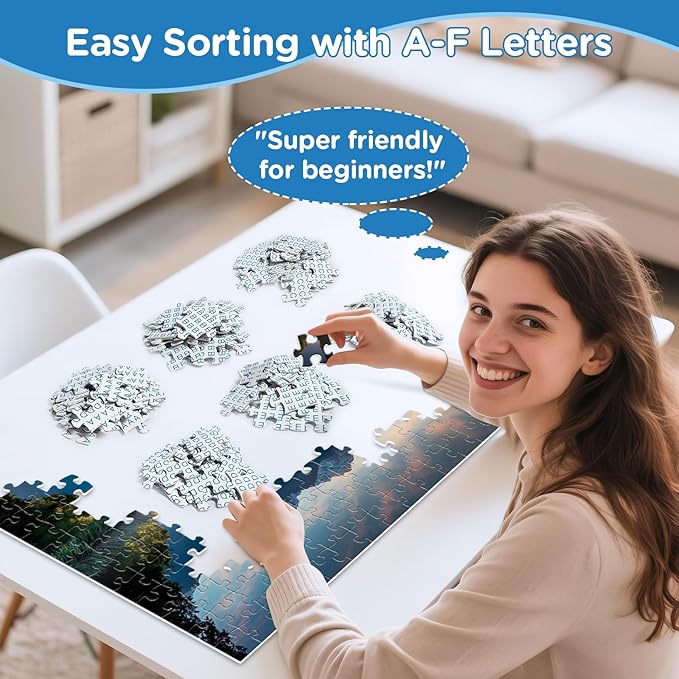 Puzzles for Adults 500 Pieces,Sunrise Nature Jigsaw Puzzles 500 Pieces,Lake Mountain Puzzles 500 Pieces Adult Funny Puzzle with Letters on Back Colorful Premium Cardboard Puzzle Gift