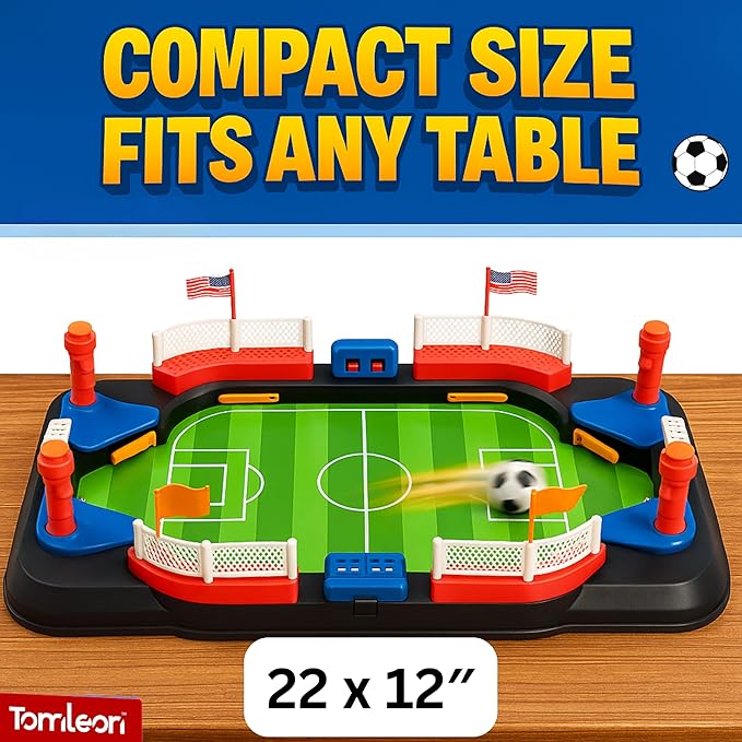 Soccer Toy for Kids - Table Top Foosball Game for 3 4 5 6 7 8-12 Year Old Kids - Interactive Soccer Gift - Mini Football Table Game with Goal Bell, Score Counter & 6 Balls - Easy Set-up Gift