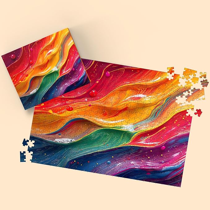 Puzzles for Adults 500 Pieces, Colorful Wall Art Jigsaw Puzzles -ChromaFlow Whispers, Impossible Puzzle for Rainbow Wall Decor