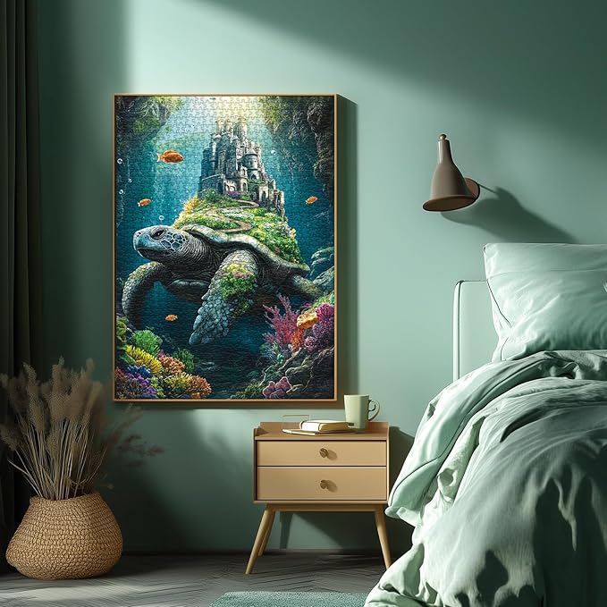 Fantasy Sea Turtle Ocean Puzzle 1000 Pieces for Adults, Turtle Castle Animals Nature Jigsaw Puzzles, Underwater Coral Vintage Art Puzzles