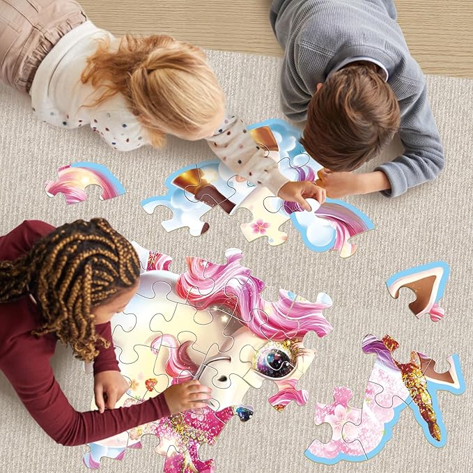 Jumbo Floor Puzzle for Kids,48 Piece Unicorn Large Jigsaw Puzzles,Puzzle for Toddler Ages 3-5,Fun Educational Preschool Learning Toy Easter Gift for Boys & Girls Ages 4-8 (Shimmery Unicorn)