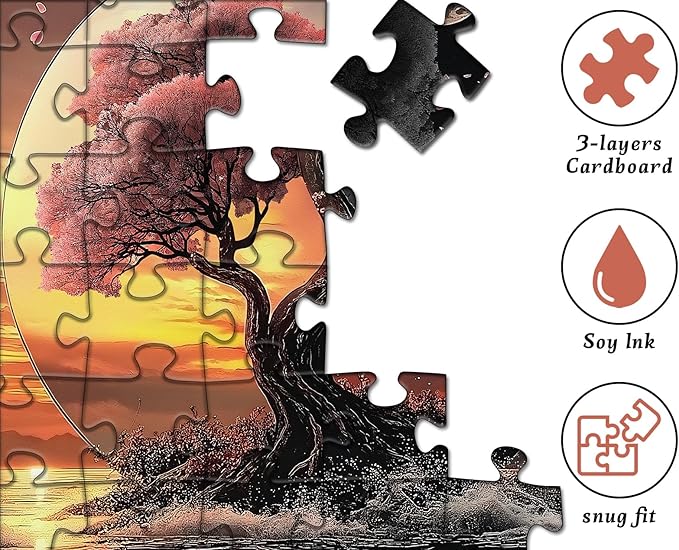 Fantasy Landscape Puzzle for Adults 1000 Pieces, Day and Night Tree Nature Jigsaw Puzzle Challenge, Yin Yang Scenery Puzzles