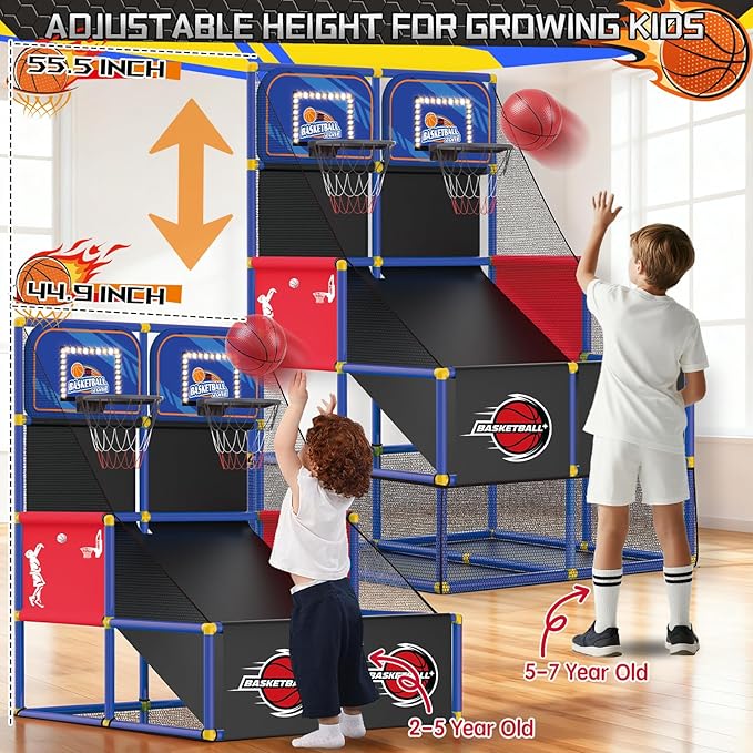 Upgrade Dual Basketball Arcade Game Kids Electronic Basketball Hoop with Electronic Scoreboard LED Light 6 Balls Indoor Outdoor Sports Toys Gift for Boys Girls Ages 3-8 (Blue)