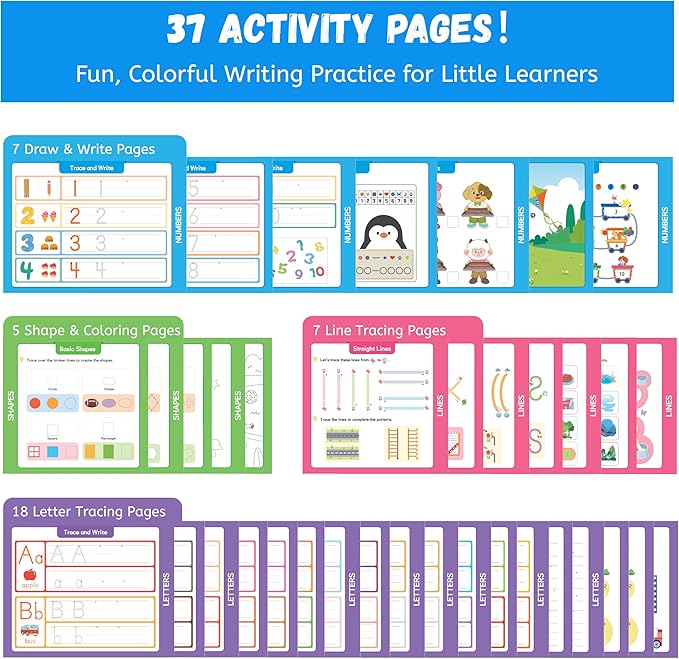 Preschool Learning Activities - Toddler Handwriting Practice and Tracing Books for Kids Ages 3-5, Montessori Busy Book, ABC Letter Number Workbooks, Autism Educational Gift for Boys and Girls