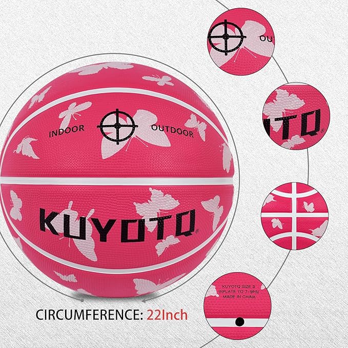 KUYOTQ Kids Youth Adult Size 3/4/5/6/7 (22/25.5/27.5/28.5/29.5") Basketball Premium Rubber or Faux Leather Basketball Indoor Outdoor Basketball for Boys Girls Womens Mens Basketball Gifts (Deflated)