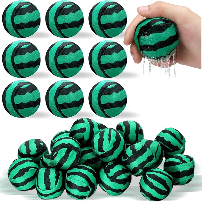 24 Pack Reusable Water Balls for Pool Fruit Party Favors 2 Inch Mini Pool Balls Bulks Water Fight Activities Favors Absorbent Toys for Kids Beach Party Supplies