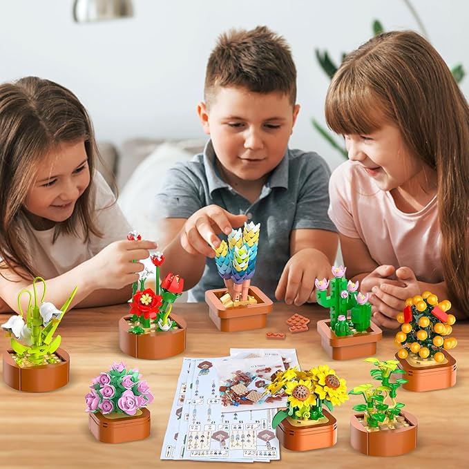 12 Pack Flowers Succulents Mini Building Set - 1403PCS Flower Botanical Collection for Home Office Décor 3.6MM Plant Blocks Toy, Easter Birthday Gifts for Adults Women Kids Girls10+
