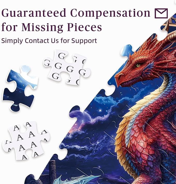 Round Jigsaw Puzzle 1000 Piece - Guardian Dragon & Ancient Books - 26.5in Circular Epic Fantasy Art, Starry Night Jigsaw Gift for Adults