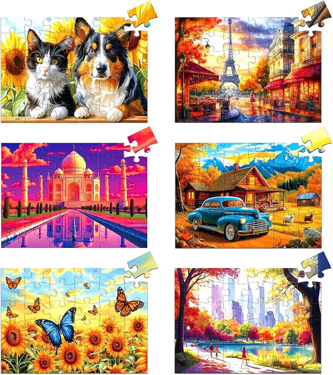 Blueforest 6 Pack Large Piece Jigsaw Puzzles for Seniors, 36 Pieces Easy Grip Puzzles with 1:1 Reference Poster, 11.8"x8.6" Dementia Puzzles for Elderly, Brain Exercise Gifts