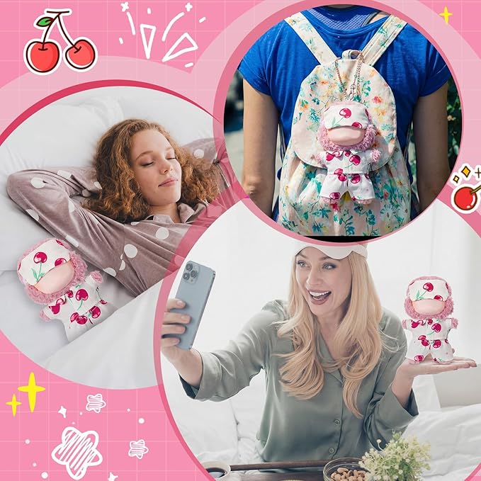 Simgoing 17cm Doll Clothes Pajamas Set with Pants Eye Mask Good Night Bedding Clothes Outfit Gifts Fits 17cm Dolls Accessories for DIY Dress up Lovers(Cute Cherry)