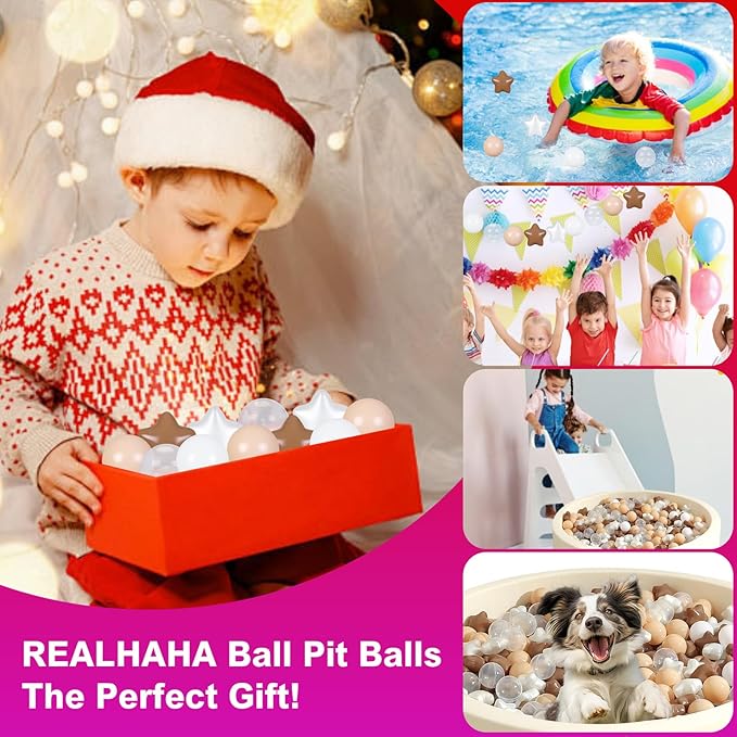 Realhaha Ball Pit Balls 50 100 200 500, Star Shapes for Babies Kids Playpen Plastic Balls for Babies Ball Pool Puppy Playballs