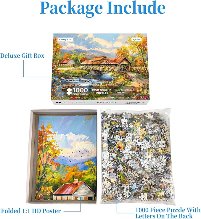 CHengQiSM 1000 Piece Puzzle for Adults, Flower Village Puzzles for Adults 1000 Pieces, Country Scene Jigsaw Puzzle for Adults Teens Seniors, Premium Thick Cardboard, Finished Size 27.6 x 19.7 inches