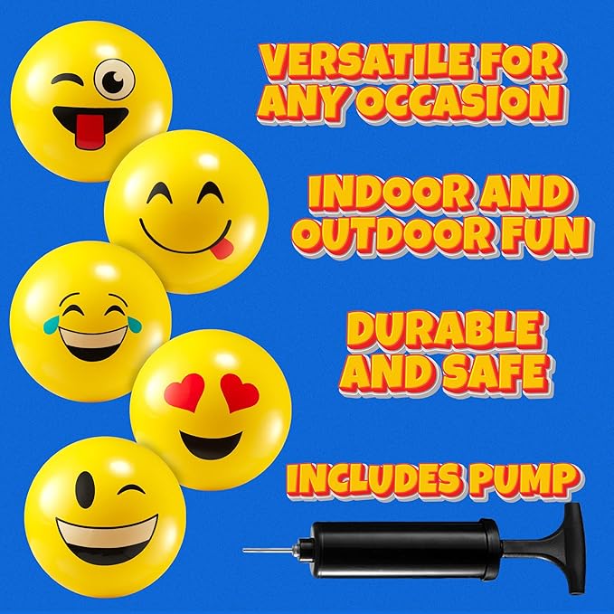 8.5-Inch Happy Face Bouncing Balls for Kids & Toddlers (Pack of 5) - Playground Balls w/ 5 Fun Designs - Lightweight Play Bouncy Ball Gifts for Boys & Girls