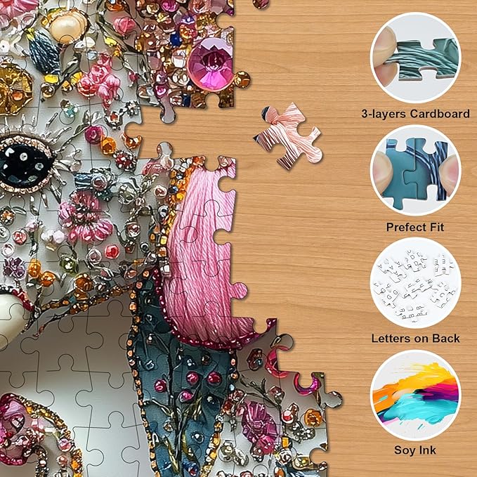 Elephant Jigsaw Puzzles for Adults 1000 Pieces - Beautiful Elephant Diamond Art Puzzle, Cute Animal Floral Crystal Jigsaw Puzzles with Letters on Back, Challenging Puzzle Games Gift for Teens Adults