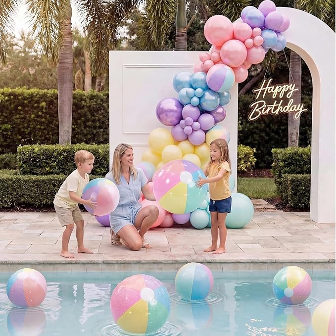 5 Pcs Inflatable Beach Balls 24 & 16 Inch Pastel PVC Large Beach Balls Bulk Blow up Pool Water Game Toy for Kid Adult Birthday Luau Summer Pool Party Favors Decorations(Macarons)