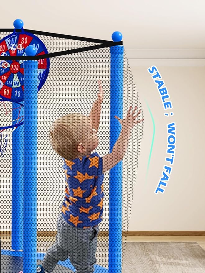 BLUERISE 55IN 6FT Toddler Trampoline for Kids Indoor Outdoor Play for Kids Trampoline Basketball Hoop Attachment with Enclosure Net Easy to Assemble