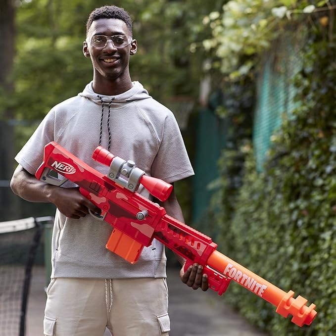 Nerf Fortnite Heavy SR Blaster Scope; Big Blaster; 6 Mega Darts; 6-Dart Clip; Kids Toy Foam Blasters; Fortnite Toys for Boys and Girls