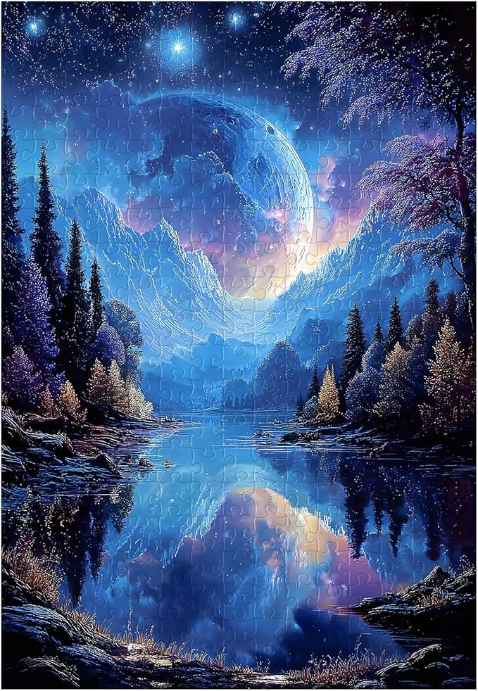 Great Jigsaw Puzzles for Adults 300 Pieces Dreamy Moon Night Wooden Challenging Puzzles Gift for Friends Family Home Decoration Kids Puzzle