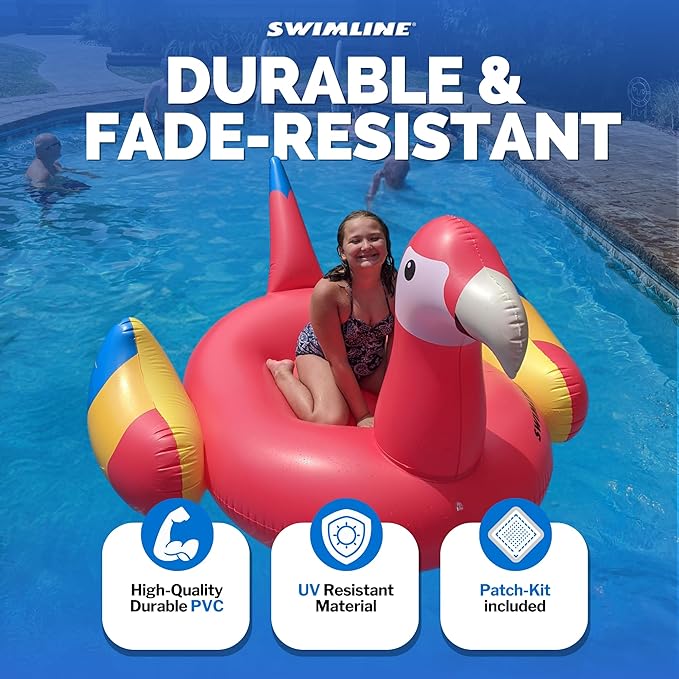 SWIMLINE ORIGINAL 90629 Giant Inflatable Parrot Pool Float | Colorful Ride-On Raft with Stable Wings & Legs | Lounge Floatie Perfect for Parties & Lounging