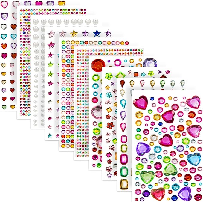 2774PCS Gem Stickers, Self Adhesive Gems for Crafts, Acrylic Bling Heart Sticker, Jewel Stickers Crafts self Adhesive, Assorted Shapes Jewels Rhinestones Sticker, Craft Supplies for Kids