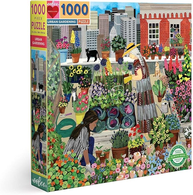 eeBoo 1000 Piece Puzzle - Urban Gardening Jigsaw Puzzle for Adults, Square 23" x 23" Made with Recycled Board & Vegetable-Based Ink