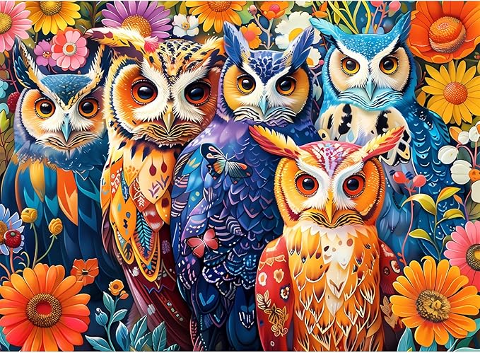 300 Pieces Puzzle for Adults | Colorful Owls Large Piece Puzzle | Recycled Cardboard Jigsaw Puzzles 300 Pieces | Challenging Game Home Decor Birthday Party Gift Toy for Adults Kids Seniors 20.5*15 in