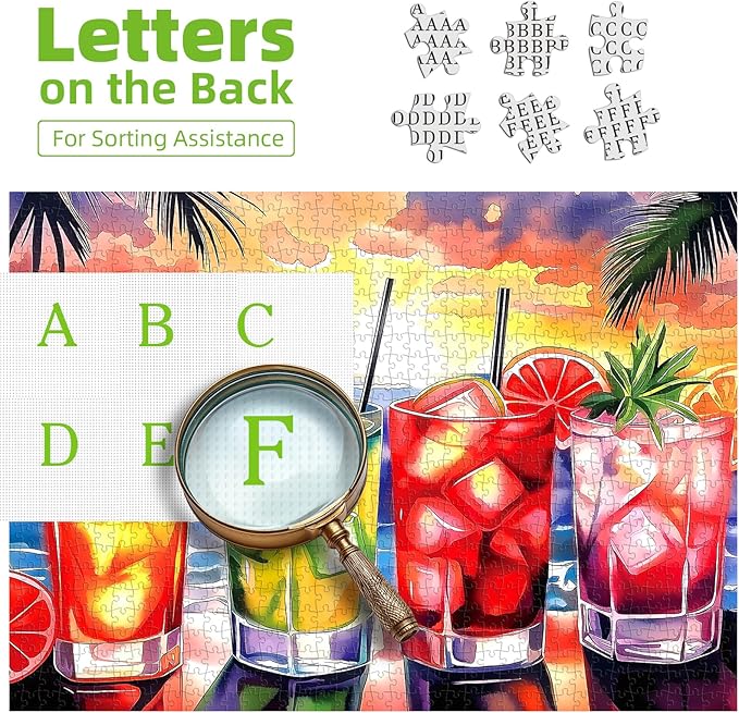 300 Piece Puzzles for Adults, Colorful Cocktails Jigsaw Puzzle for Fun Family Game Challenge Party Summer Decoration Gift, Finished Size 17 x 11 Inch