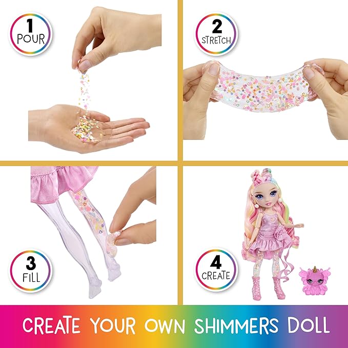 Rainbow High Rainbow Shimmers with Slime – Bella, Pink 11”, Create a Rainbow Fashion Doll, Slime Kit