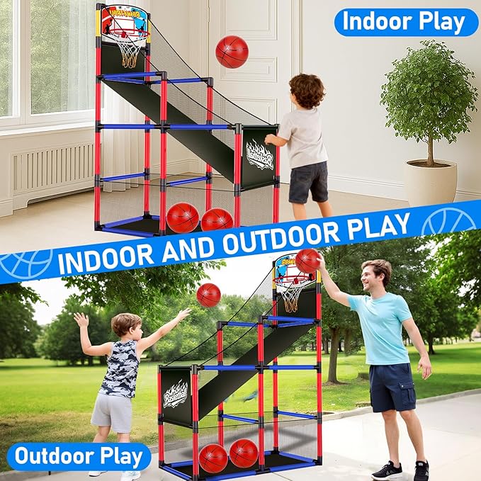 Arcade Basketball Hoop Game Set with 3 Balls for Kids Age 3 to 12 Indoor Outdoor Sports Play - Easy Set Up - Air Pump Included - Carnival Birthday Party Games Yard Toys for 3 4 5 Year Old Boys Gifts