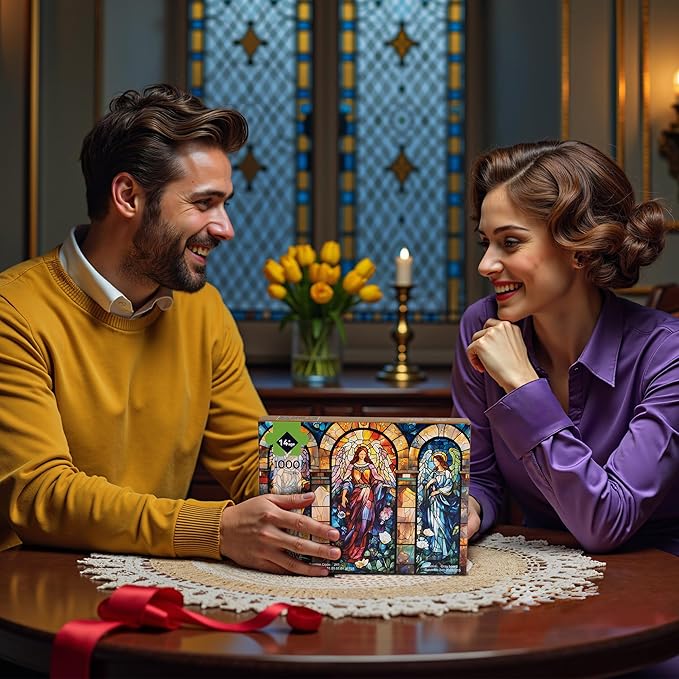 1000 Piece Puzzle for Adults, Stained Glass Christian Puzzles for Adults, Angel Goddes Hard Jigsaw Puzzle with Letters on Back, Religious Jesus Puzzle 1000 Pieces for Home Decor, 1:1 Poster