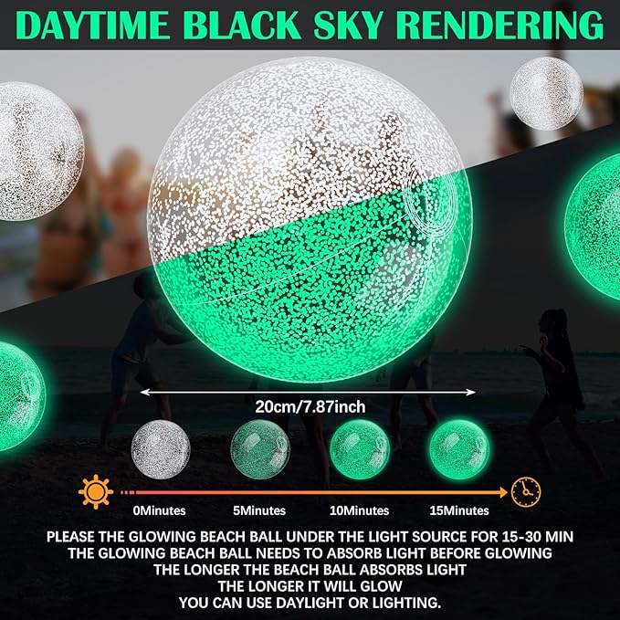 12 Pcs 8 Inch Light up Beach Balls Glow in The Dark Blow up Pool Floating Inflatable Balls for Summer Neon Party Games Pool Garden Decorations Outdoor
