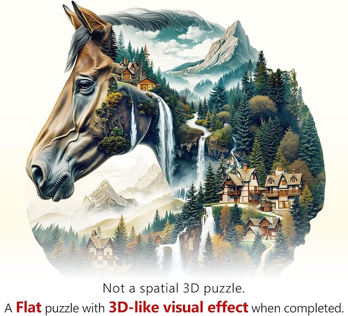 Wooden Puzzles for Adults, River and Horse Jigsaw Puzzles, 260 Piece Unique Shaped Puzzle, Animal Shape Puzzle, Gifts for Adults/Friends/Family, Family Game，Wall Decor(13.4 * 13.0in)