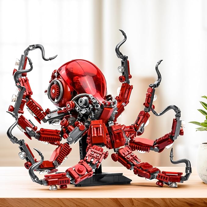 Mechanical Octopus Building Sets for Adult, Ocean Animal Collection Toy with Display Stand and Light, Home Office Decor and Idea Gift for Teen 14+(882PCS)