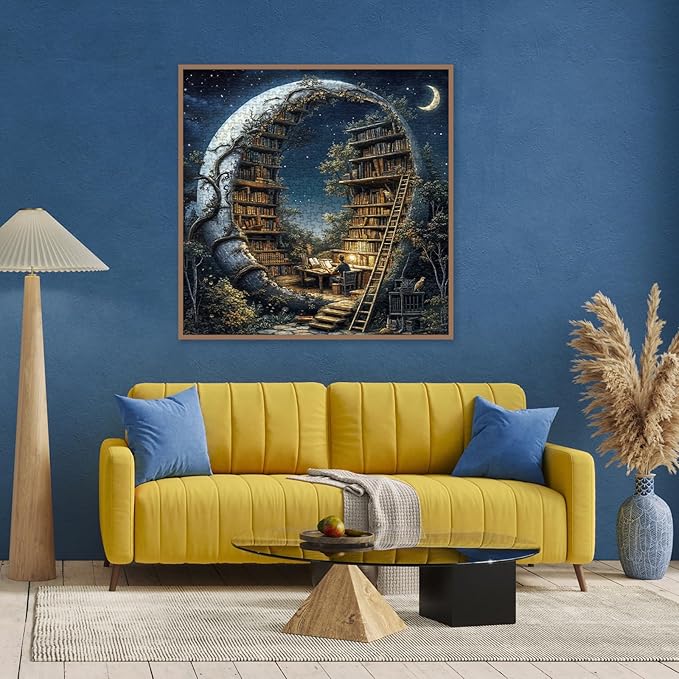 Magic Moon Library Puzzle 1000 Pieces for Adults, Night Book Forest Fantasy Jigsaw Puzzle, Vintage Space Bookshelf Nature Puzzles