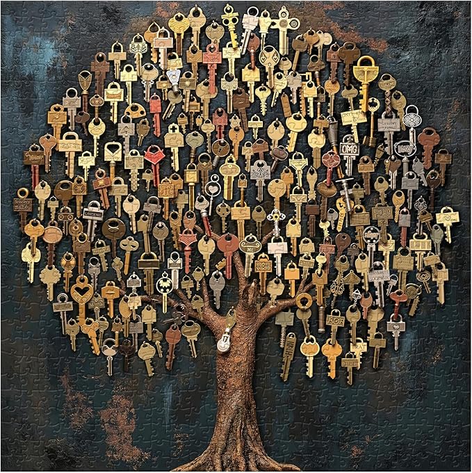 Key Tree Puzzles for Adults 1000 Pieces, Tree of Life Jigsaw Puzzles, Vintage Nature Plant Puzzles as Home Decor