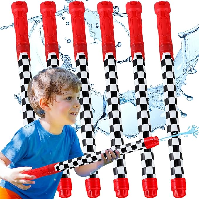 6 Pcs Race Car Party Favors for Kids Water Guns Bulk 15.75" Black and White Checkered Water Squirters Blaster Shooters for Adult Summer Swimming Pool Beach Birthday Gifts Supplies