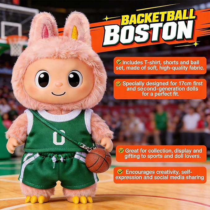 Sports-Themed Basketball Football 3-Piece Sets/Clothes for LABUBU 17cm Doll/17cm Dolls Clothing Accessories(No Dolls )/ (NO.0 - Green)