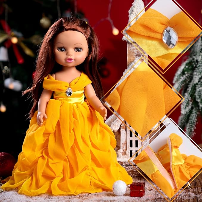 14-Inch Doll-Clothes Princess Dress - 5-Piece Fashion Outfit for 14" Dolls, Includes Snow White, Cinderella, Belle, Aurora, and Rapunzel Styles, Perfect for Playtime and Collecting