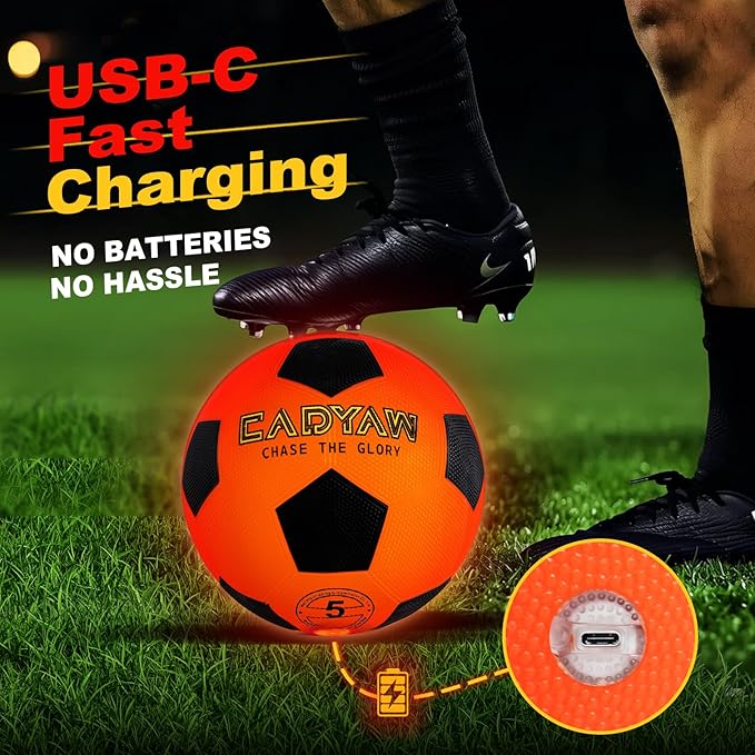 Glow in The Dark Soccer Ball, Rechargeable Light up Soccer Toys, Birthday Gift for Boys and Girls 8-12, Cool Toys for Kids Outdoor Night Activity - Size 5