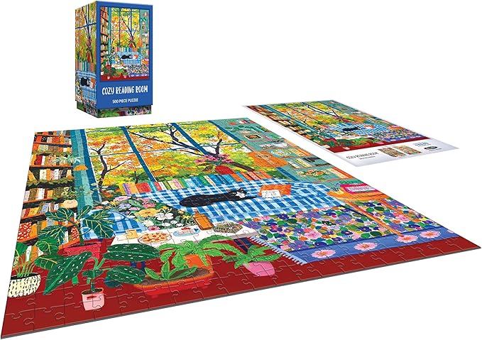 RoseArt - Vertical Visions - Cozy Reading Room - 500 Piece Jigsaw Puzzle - Warm & Inviting Book Nook Puzzle for Adults