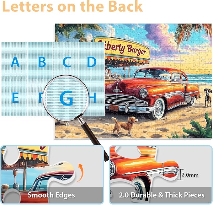 500 Piece Puzzle for Adults, Beach Store Puzzle, Recycled Cardboard Car Dog Jigsaw Puzzles 500 Pieces, Challenging Puzzles Game Home Decor Birthday Party Gift Toy for Seniors 20.5 * 15 inch
