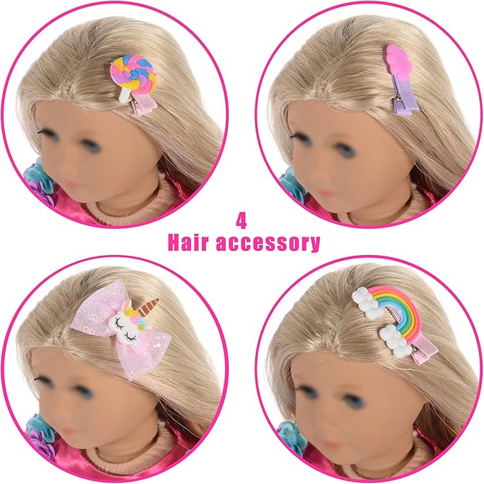 ebuddy 18 inch Doll Clothes and Accessories-Travel Suitcase Playset for 18 inch Dolls Flower Princess Dress with Backpack Luggage Include Shoes, Glasses and Ticket (No Doll)