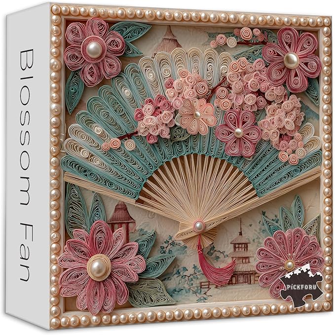 PICKFORU Blossom Fan 1000 Piece Puzzle for Adults, Japanese Cherry Blossoms Jigsaw Puzzle, Vintage Impossible Difficult Flower Pearls Puzzles