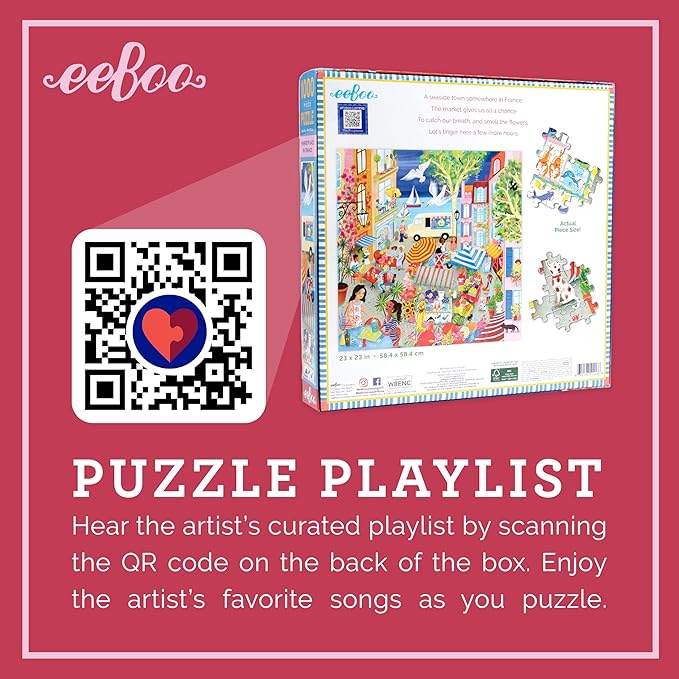 eeBoo 1000 Piece Puzzle - Marketplace in France Jigsaw Puzzle for Adults, Square 23" x 23" Made with Recycled Board & Vegetable-Based Ink
