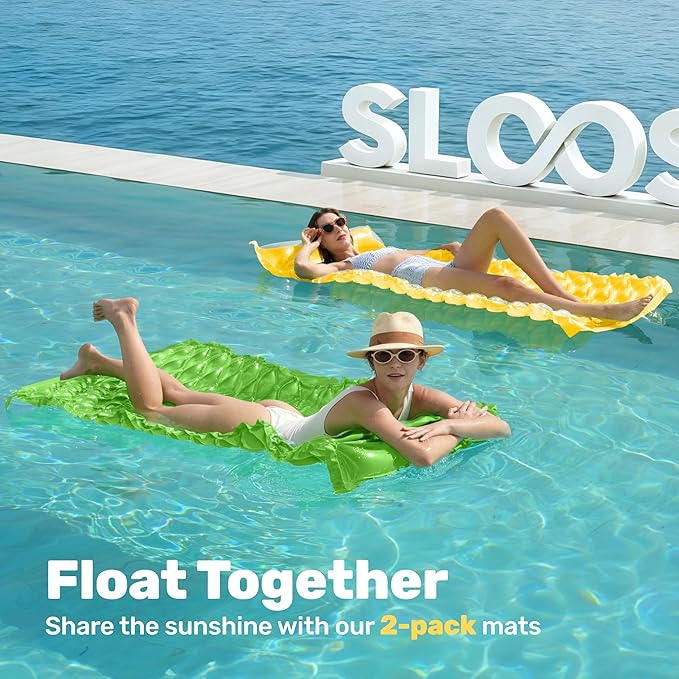 SLOOSH Inflatable Pool Floats Raft,Floating Lounge for Adults,64x32 inch Swimming Mat Pool Mattress with Headrest,2 Pieces Float Air Mat for Summer Water Beach Fun