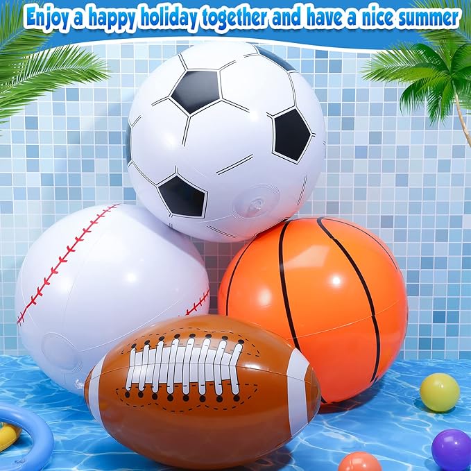Sosation 24 Pcs Inflatable Sports Balls 16 Inch Inflatable Beach Ball Blow up Sports Party Decorations Swimming Pool Summer Pool Toys for Indoor Outdoor Beach (Assorted Ball)