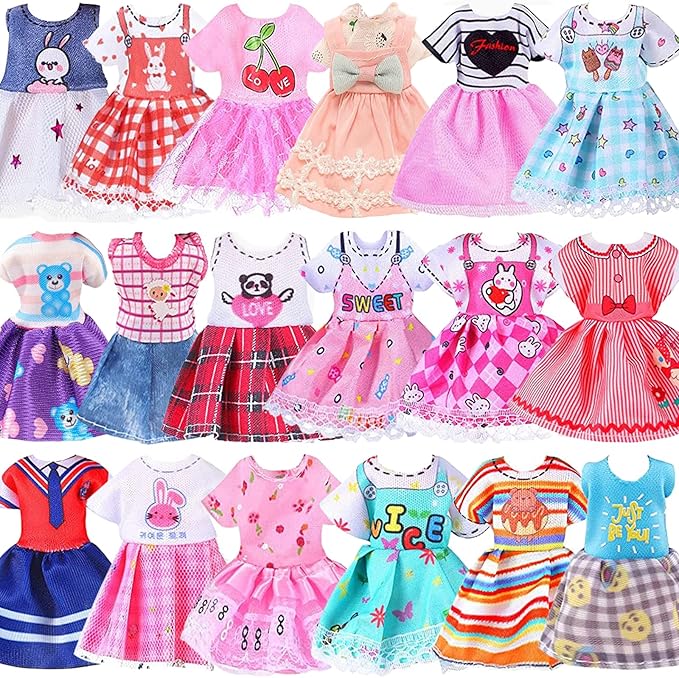 ZITA ELEMENT 16 Pcs 5.3 Inch - 6 Inch Girl Doll Clothes and Accessories - 3 Dresses, 3 Swimsuits, 2 Shoes, 5 Outfits Hangers, 1 Skateboard, 1 Glasses and 1 Toy Dog