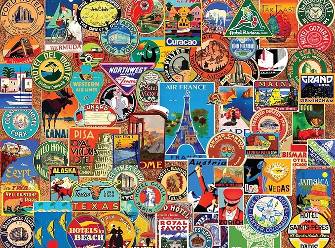 Buffalo Games - Lewis T Johnson - Suitcase Stickers - 1000 Piece Jigsaw Puzzle for Adults -Challenging Puzzle Perfect for Game Nights - Finished Size is 26.75 x 19.75