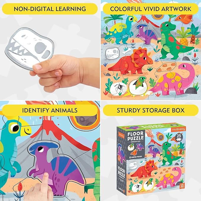 Mudpuppy’s Dinosaur Park 25 Piece Floor Puzzle, Features 25 Colorful, Oversized Pieces, Includes 6 Special Shaped Pieces of Your Favorite Dinos, Perfect for Kids Ages 2+, Great Gift Idea!